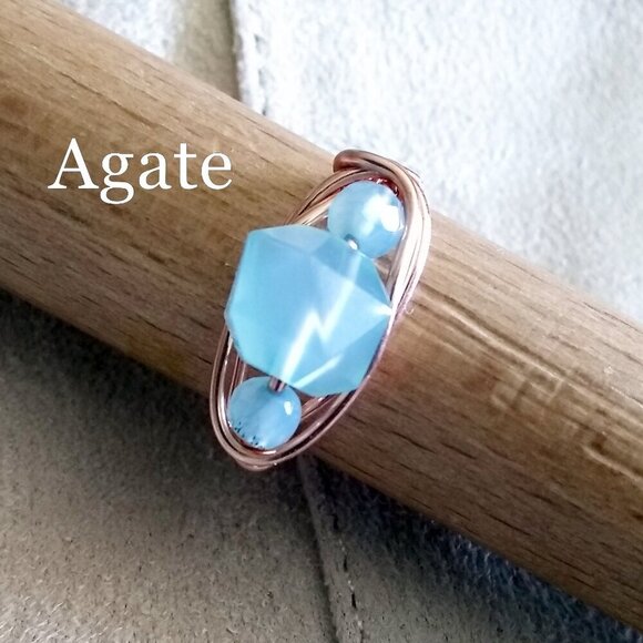 OOAK Powderblue Starcut Agate ~ Handmade Copper Wire Ring Sz 9 ~ Casual Boho - Picture 9 of 10